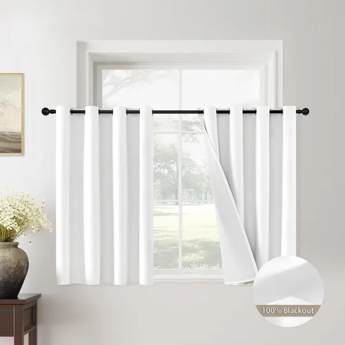 Vista 131 de ChrisDowa Cortinas 100% Opacas de Abedul Sólido de 45 Pulgadas de Largo, 2 Paneles para Dormitorio y Sala de Estar, Estilo Granja Oscurecedoras