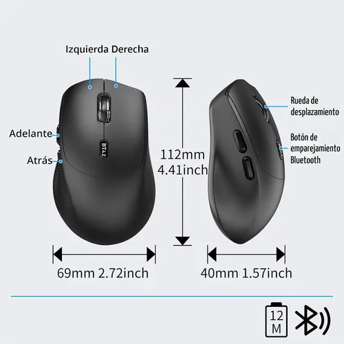Vista 6 de Ratón con botón lateral ergonómico Bluetooth silencioso negro M272-Negro