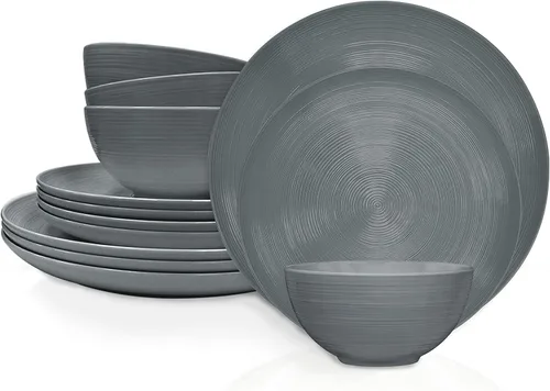 Vista 14 de Zak Designs Juegos de vajilla para interiores y exteriores, 12 platos y cuencos de plástico de melamina para la cena con la familia