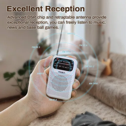 Vista 6 de PRUNUS J-189 Radio FM Bluetooth AM, radio portátil de bolsillo pequeño con doble altavoz graves pesados, radios de bolsillo PRUNUS J-777 portátil AM
