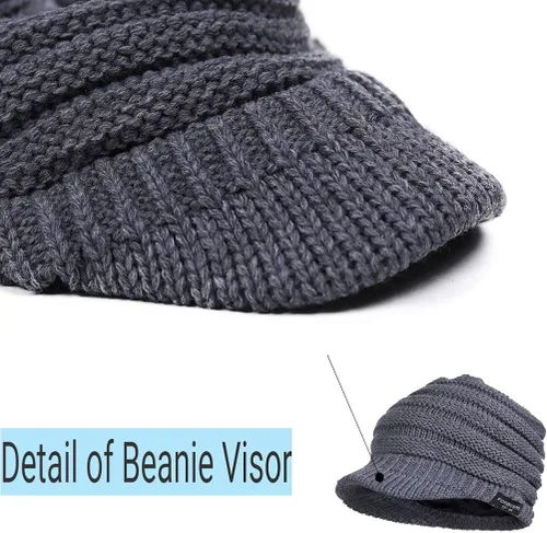 Vista 7 de FORBUSITE Gorro de punto cálido para mujer con diseño de cola de caballo para coleta, gorro B085