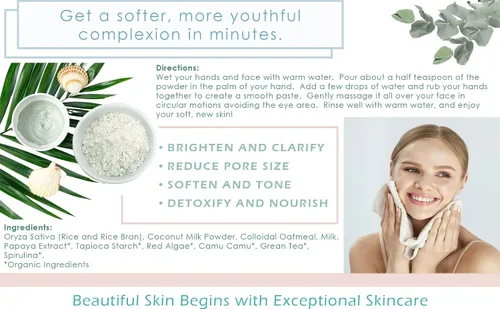 Vista 3 de Polvo de enzima de arroz y papaya (activado por agua) - Exfoliante/limpiador facial diario totalmente natural - Purificador de poros