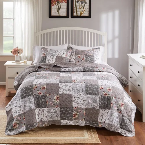 Vista 6 de Barefoot Bungalow GL-1812AMST Giulia - Juego de edredón individual, color gris