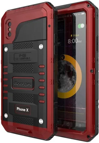 Vista 11 de Beasyjoy Funda de metal para iPhone Xs iPhone X/10, resistente al agua, resistente, protección de cuerpo completo, a prueba de golpes, resistente