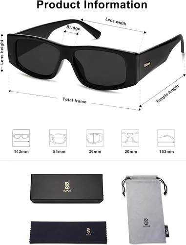 Vista 5 de SOJOS Gafas de sol polarizadas rectangulares retro a la moda a la moda estrechas cuadradas soleadas SJ2228