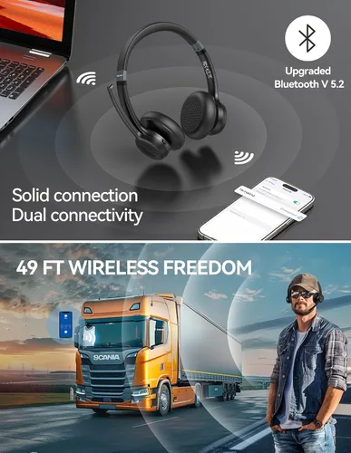 Vista 8 de TECKNET Auriculares Inalámbricos, Auriculares Bluetooth con Micrófono de Cancelación de Ruido AI - Auriculares Bluetooth V5.2 Recargables, 50H