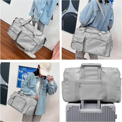 Vista 6 de Bolsa deportiva de gimnasio con compartimento para zapatos, bolsa de viaje con bolsillo separado seco húmedo para hombres y mujeres, bolsa de noche