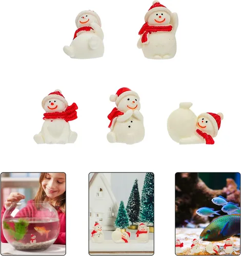 Vista 9 de balacoo 5 piezas de resina de muñeco de nieve de Navidad decoración de acuario elegante pecera paisajismo adorno para decoración de vacaciones