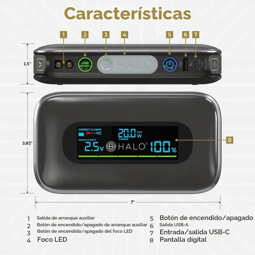 Vista 6 de Halo Bolt - Arrancador de batería de coche de 1500 A, banco de energía, luz Plateado