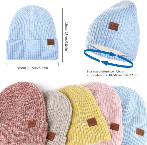 Vista 6 de Gorro de invierno para mujer doble capa con forro grueso, suave, cómodo, resistente al viento, cálido, gorro de invierno con calavera, regalo