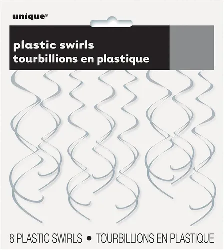 Vista 10 de Decoraciones de remolinos de plástico para colgar, empaque de 8 unidades, de la marca Unique, 26", Negro