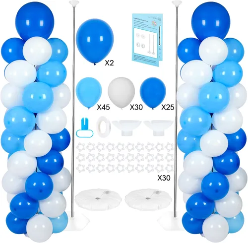 Vista 7 de Soporte de columna para globos con 102 globos, juego de 2 columnas de globos, soporte de torre de globos de metal con base para piso, altura