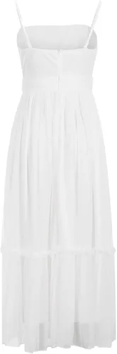 Vista 6 de MRGIINRI Vestido de verano con tirantes delgados para mujer sexy sin mangas asimétrico alto bajo liso acampanado vestido midi Blanco talla única