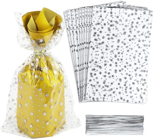 Vista 12 de 100 bolsas de regalo con estampado de estrellas de 3 x 5 pulgadas, bolsas de regalo de celofán, bolsas de regalo de celofán, bolsas de regalo