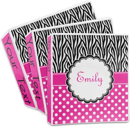 Vista 3 de Carpeta personalizada de 3 anillas con estampado de cebra y lunares, 2 pulgadas