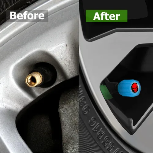 Vista 6 de 12 piezas de tapones fluorescentes con forma de calavera para válvulas de neumáticos de automóvil, cubierta de válvula de rueda de ABS resistente a