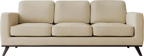 Vista 9 de LeisureMod Chester - Sofá moderno de cuero y malla de 3 plazas con base de madera de abedul Sofá de sala de estar de mediados de siglo (malla beige)