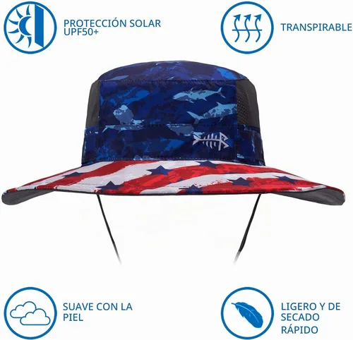 Vista 2 de BASSDASH Sombrero de pesca solar UPF 50+ resistente al agua con solapa desmontable para el cuello Americana