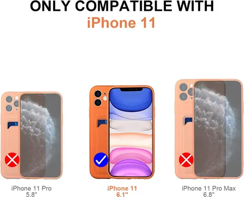 Vista 5 de Funda de silicona compatible con iPhone 11 de 6.1 pulgadas, funda protectora que absorbe los golpes con soporte para tarjetas, funda delgada suave