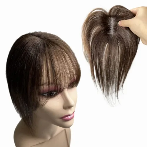 Vista 7 de Anemone Extensiones de cabello humano de encaje tejido a mano con clip en extensiones naturales brasileñas para mujer, cubierta recta para pérdida