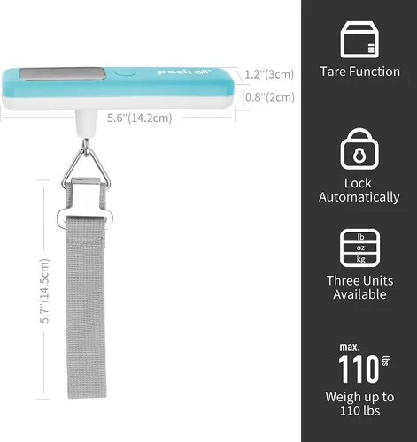 Vista 3 de pack all 110 Lbs Luggage Scale, Digital Handheld Luggage Scale, Travel Weight Scale for Luggage with Backlit LCD Display