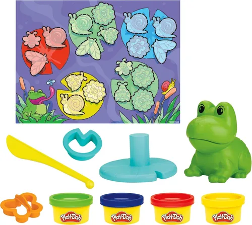 Vista 4 de Play-Doh Juego de iniciación de formas de pícnic, kit de artes y manualidades preescolares con herramientas temáticas de picnic y 6 tinas, juguetes