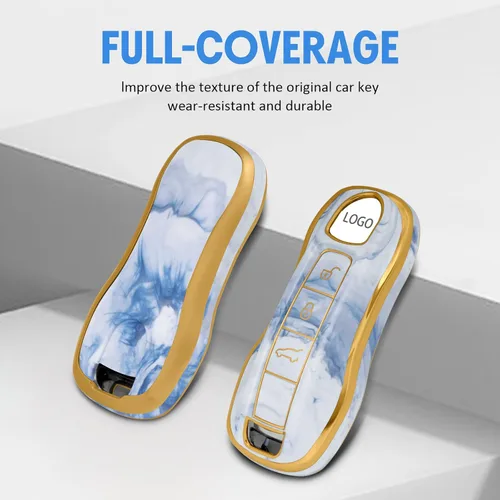 Vista 4 de Funda para llavero Porsche, funda de TPU suave premium compatible con Porsche 911 Cayenne Panamera Macan (patrón celadón) Smart TPU 3/4 Button Key