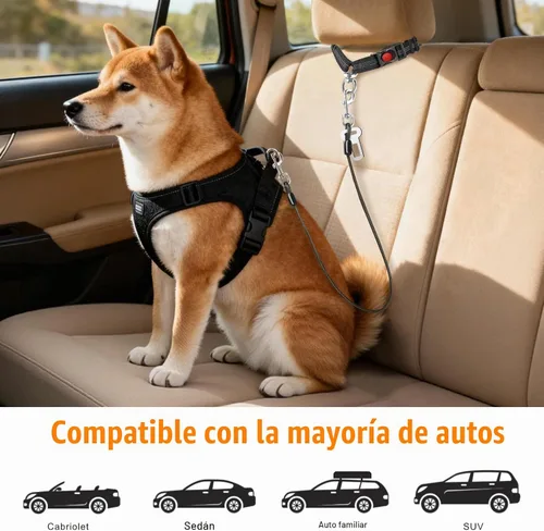 Vista 5 de Idepet Cinturón de seguridad para perro para coche de acero inoxidable 3 en 1 cinturón de seguridad para perro, color negro