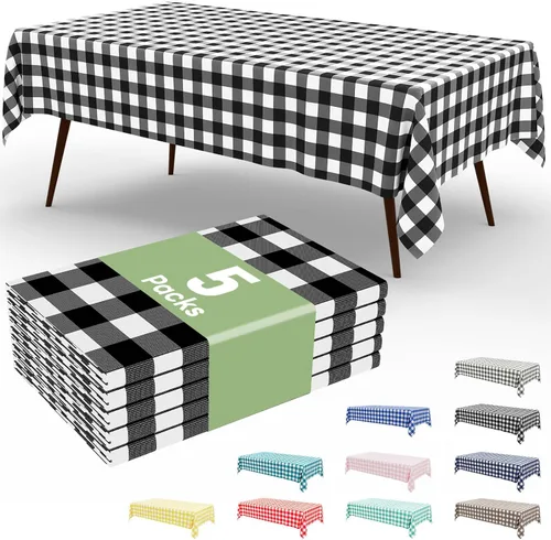 Vista 42 de Smiry Paquete de 3 Manteles Desechables de Cuadros Gingham Color Caqui - 54" x 72" Mantel de Plástico de Servicio Pesado, Cubiertas de Mesa