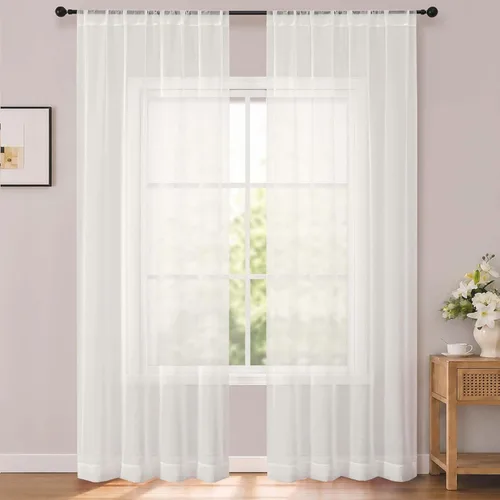 Vista 55 de OWENIE White Sheer Curtains 96 Inches Long 2 Panels for Living Room 52 Wide
