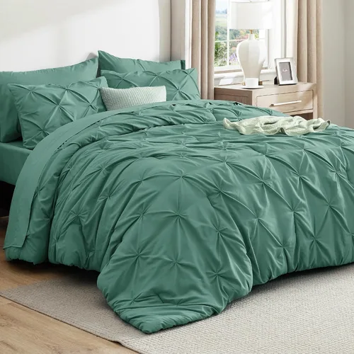 Vista 70 de Bedsure - Juego de edredón tamaño individual gris - Ropa de cama tamaño individual en una bolsa de 5 piezas, juego de cama Pintuck GentleSoft™