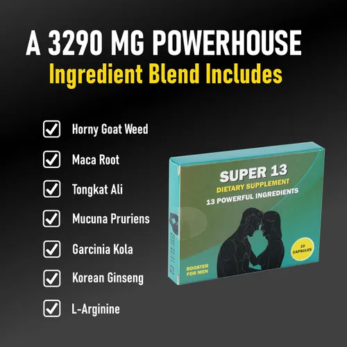 Vista 9 de Super 13 Suplemento Herbal Masculino de Acción Rápida para Hombres. 13 Ingredientes Potentes - Horny Goat Weed Tongkat Ali Maca y Más para Energía