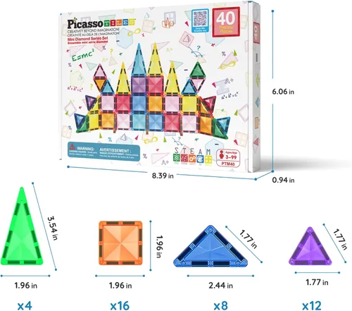 Vista 2 de PicassoTiles Bloques de Construcción de Azulejos Magnéticos Tamaño Mini Serie Diamante Juguetes Magnéticos Tamaño de Viaje Imanes de Construcción