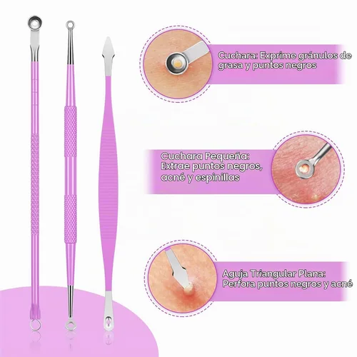 Vista 5 de MORGLES Herramientas para eliminar puntos negros, 15 piezas, kit de herramientas para reventar espinillas, extractor de espinillas de comedón