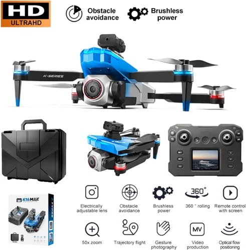 Vista 3 de Drone RC con control remoto de pantalla con pantalla de control remoto, cámara dual HD 1080P, ajuste de velocidad, retención de altitud, despegue