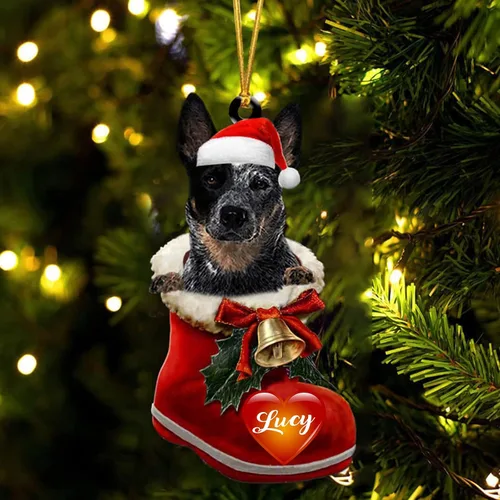 Vista 24 de Adorno de Navidad de perro afgano en bota de Papá Noel, adorno de nombre de perro personalizado, regalo para amante de los perros, decoración