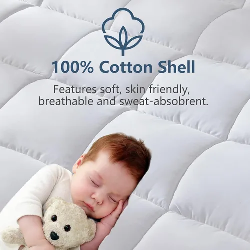 Vista 2 de CozyLux Protector de Colchón Tamaño Individual con Pillow Top de Algodón Refrescante, Cubrecolchón de 8-21" de Bolsillo Profundo, Funda de Colchón