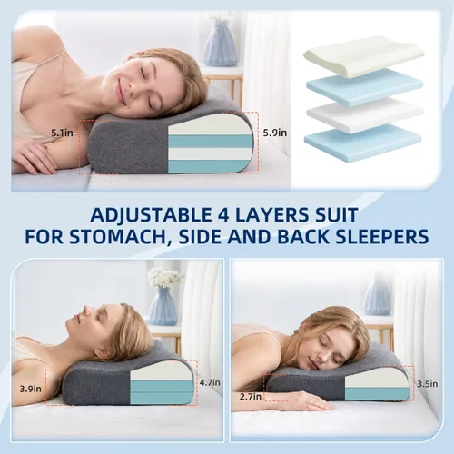 Vista 5 de Almohada de contorno - Almohada cervical de cuello ajustable de suavidad para un soporte ideal, almohada de espuma viscoelástica de 11 alturas
