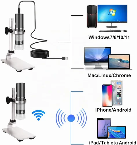 Vista 4 de Cámara de microscopio digital WiFi 4K 3840x2160p con soporte de metal ajustable, microscopio portátil inalámbrico para iPhone teléfono Android