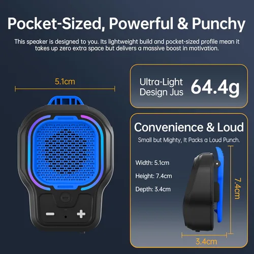 Vista 6 de Altavoz Bluetooth portátil, altavoz inalámbrico portátil con clip magnético, mini altavoz de sonido de alta fidelidad con 3 modos de luz, micrófono