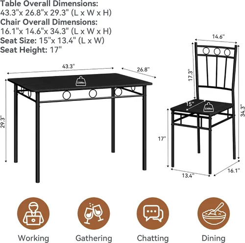 Vista 2 de Juego de mesa de comedor para 4, mesa de cocina y sillas de 5 piezas, juego de mesa de comedor rectangular con 4 sillas, juego de mesa de cocina que