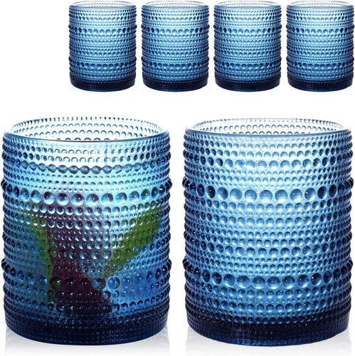 Vista 8 de Juego de 4 vasos para beber Hobnail de 12 onzas, vasos vintage de Júpiter, cristalería antigua en relieve para cerveza, agua, jugo, cóctel, whisky