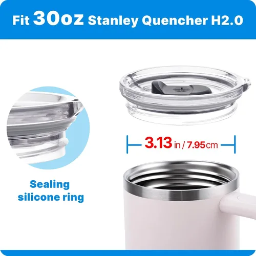 Vista 6 de Tapa de repuesto para vaso Stanley Quencher H2.0 y ProTour de 30 onzas 30 oz Reusable Dustproof Tumblers Cover, BPA Free, Dishwasher Safe, Straw