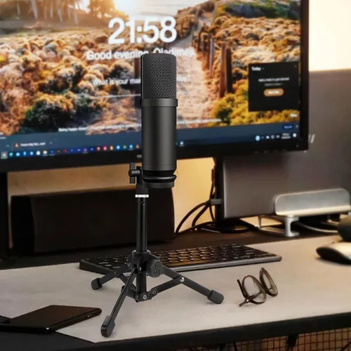 Vista 5 de GEEKRIA Soporte de micrófono para trípode de sobremesa, soporte de micrófono de escritorio con pies antideslizantes plegables, compatible
