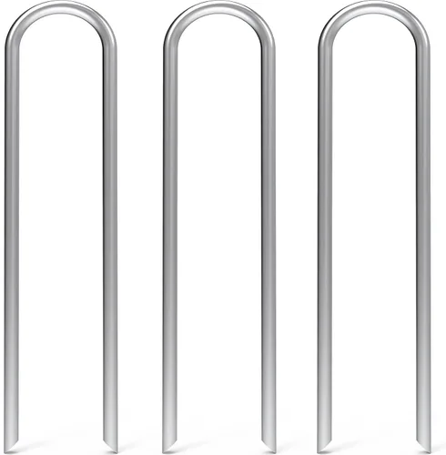 Vista 12 de MySit Paquete de 80 estacas de jardín de 4 pulgadas, estacas de riego por goteo galvanizadas en forma de U, estacas de tierra para manguera