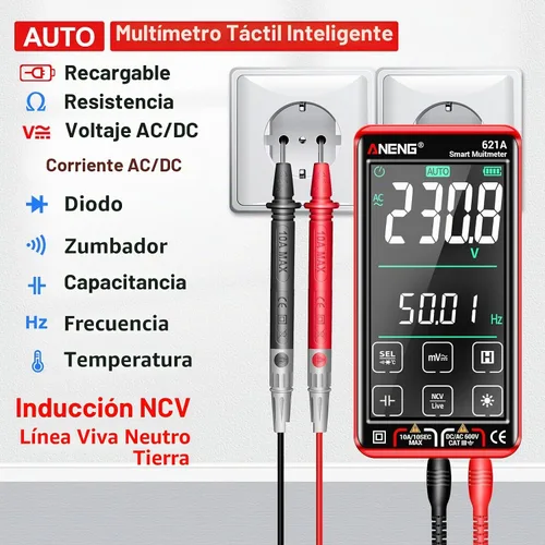 Vista 2 de ANENG Multímetro digital inteligente con pantalla táctil TRMS, rango automático, 9999 conteos, recargable, anti-quemadura, Ohm, Amperio, Voltímetro