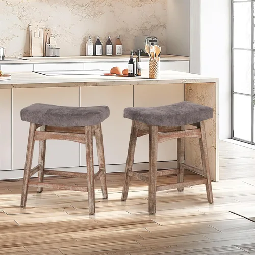 Vista 32 de Taburetes de altura para mostrador Sophia & William, taburetes de 24" con patas de madera maciza, taburetes de altura de mostrador tapizados en tela