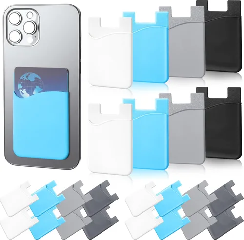Vista 9 de Frienda 24 portatarjetas de teléfono adhesivo de silicona para la parte posterior del teléfono, funda adhesiva para tarjetas de crédito compatible