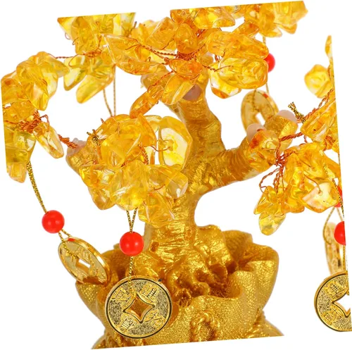 Vista 3 de Homoyoyo Feng Shui árbol del dinero citrino amarillo Crytal adorno chino riqueza Yuanbao Cake Topper 7.5 in riqueza fortuna buena suerte decoración