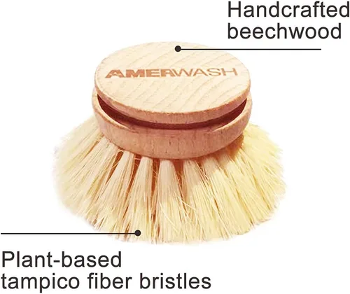 Vista 6 de AMERWASH PLUS Cabezal de repuesto clásico para cepillo de platos, 3 unidades, cerdas naturales de fibra Tampico para limpieza multiusos, limpiador